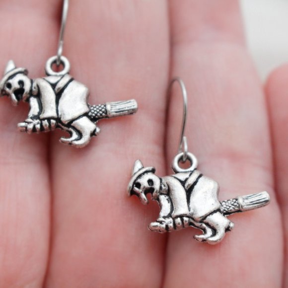 Broomstick Witch Charm Earrings - Picture 1 of 6